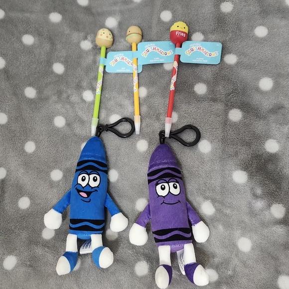 Squishmallows Blue & Purple Crayon Plush Keychain Duo And 3 Squishmallow Pens - Picture 3 of 10